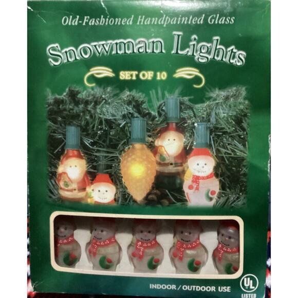 snowman lights set of 10 old fashioned handpainted glass - Picture 1 of 3